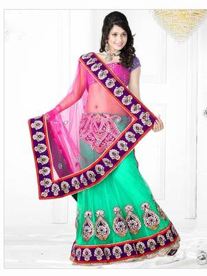Multicolor embroidered georgette saree with blouse 1