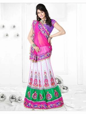 Pink embroidered georgette saree with blouse 1