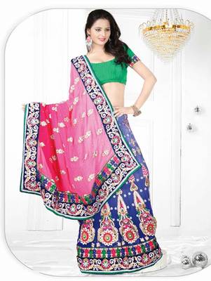 Pink embroidered georgette saree with blouse 1