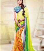 Green plain georgette saree with blouse