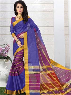 Blue printed cotton saree with blouse 1