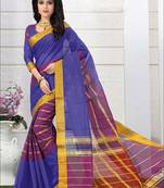 Blue printed cotton saree with blouse