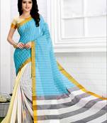 Blue printed cotton saree with blouse