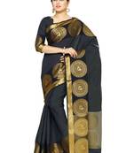 Black Woven Tussar Silk Saree With Blouse