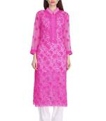 Magenta Embroidered Georgette Chikankari Kurti