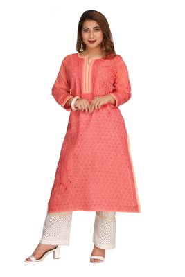 Pink Embroidered Cotton Chikankari Kurti 1