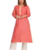 Pink Embroidered Cotton Chikankari Kurti