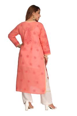 Pink Embroidered Cotton Chikankari Kurti 2