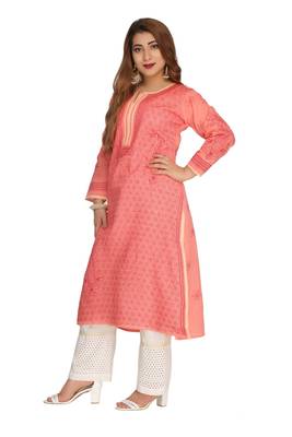 Pink Embroidered Cotton Chikankari Kurti 3