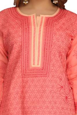 Pink Embroidered Cotton Chikankari Kurti 4