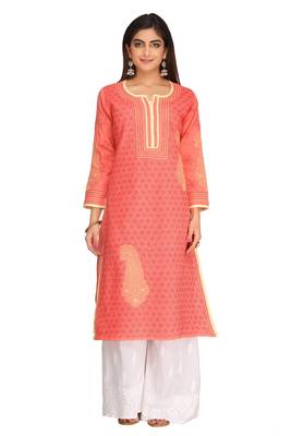 Pink Embroidered Cotton Chikankari Kurti  1