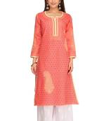 Pink Embroidered Cotton Chikankari Kurti 