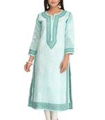 Sea Green Embroidered Cotton Chikankari Kurti