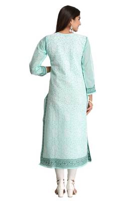 Sea Green Embroidered Cotton Chikankari Kurti 2
