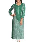 Green Embroidered Cotton Chikankari Kurti