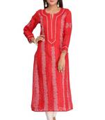 Red Embroidered Cotton Chikankari Kurti