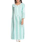 Sea Green Embroidered Cotton Chikankari Kurti