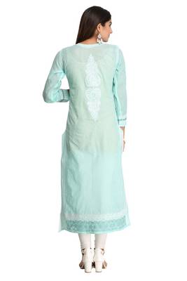 Sea Green Embroidered Cotton Chikankari Kurti 2