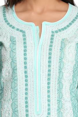Sea Green Embroidered Cotton Chikankari Kurti 4