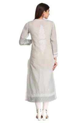 Grey Embroidered Cotton Chikankari Kurti 2