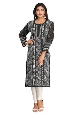 Black Embroidered Cotton Chikankari Kurti 2