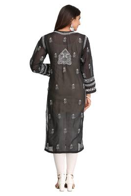 Black Embroidered Cotton Chikankari Kurti 3
