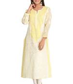 Lemon Embroidered Cotton Chikankari Kurti