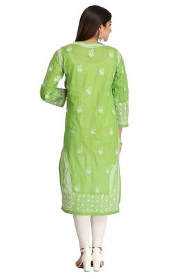 Green Embroidered Cotton Chikankari Kurti 2
