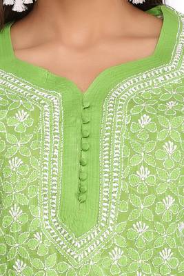 Green Embroidered Cotton Chikankari Kurti 4
