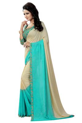 Multicolor printed georgette saree with blouse 7