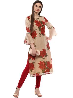 Beige printed chanderi kurti 1