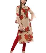 Beige printed chanderi kurti