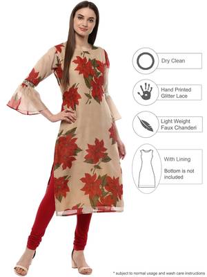 Beige printed chanderi kurti 2