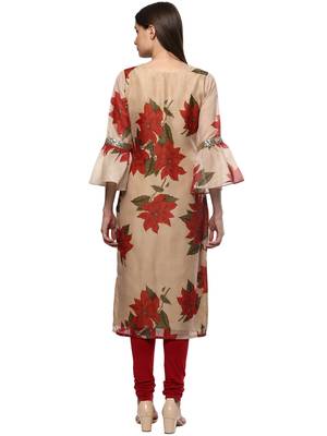 Beige printed chanderi kurti 3