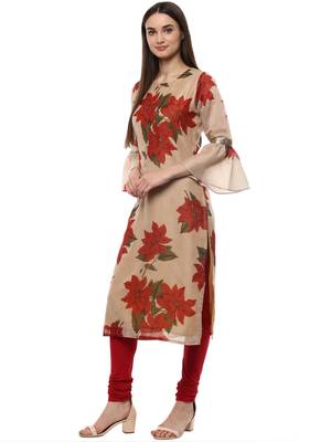 Beige printed chanderi kurti 4