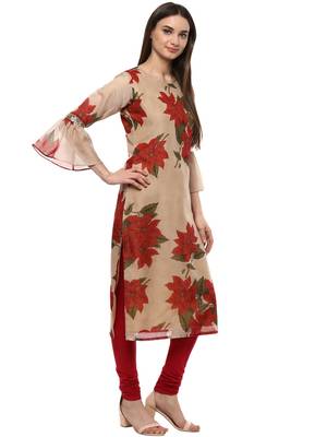 Beige printed chanderi kurti 5