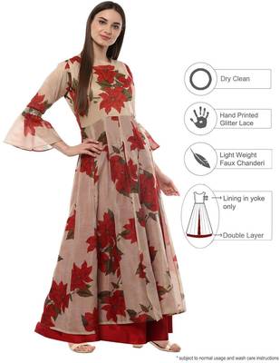 Beige printed chanderi kurti 2