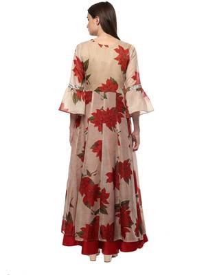 Beige printed chanderi kurti 3