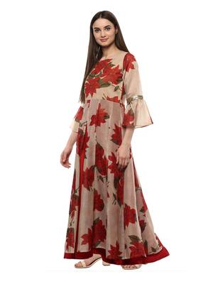 Beige printed chanderi kurti 4