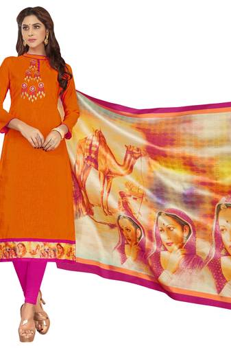 Orange Embroidered Cotton Salwar