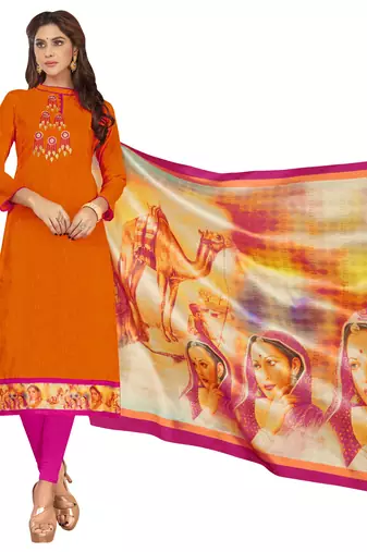 Orange Embroidered Cotton Salwar