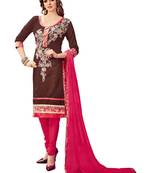 Brown Embroidered Cotton Salwar