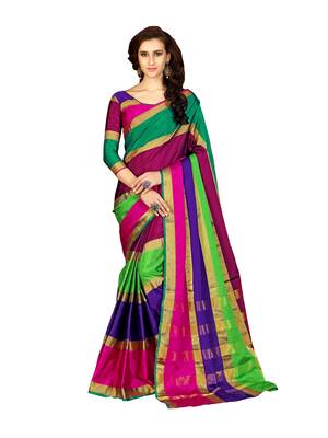 Multicolor woven cotton saree with blouse 1