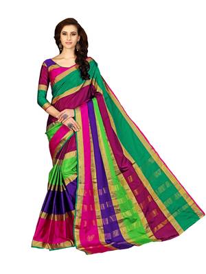 Multicolor woven cotton saree with blouse 2