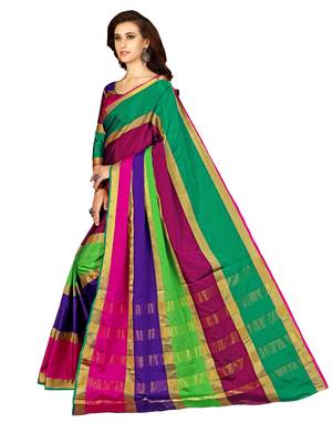 Multicolor woven cotton saree with blouse 3