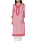 Pink Embroidered Cotton Chikankari Kurti