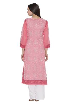 Pink Embroidered Cotton Chikankari Kurti 2