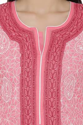 Pink Embroidered Cotton Chikankari Kurti 4