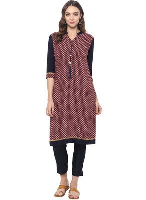 Maroon printed rayon kurti 1