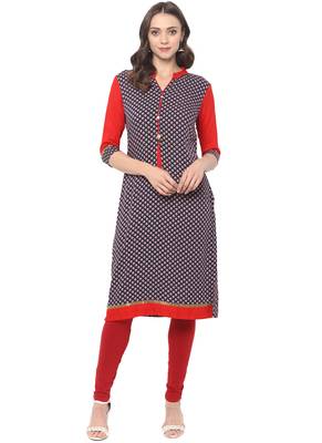 Navy-blue printed rayon kurti 1